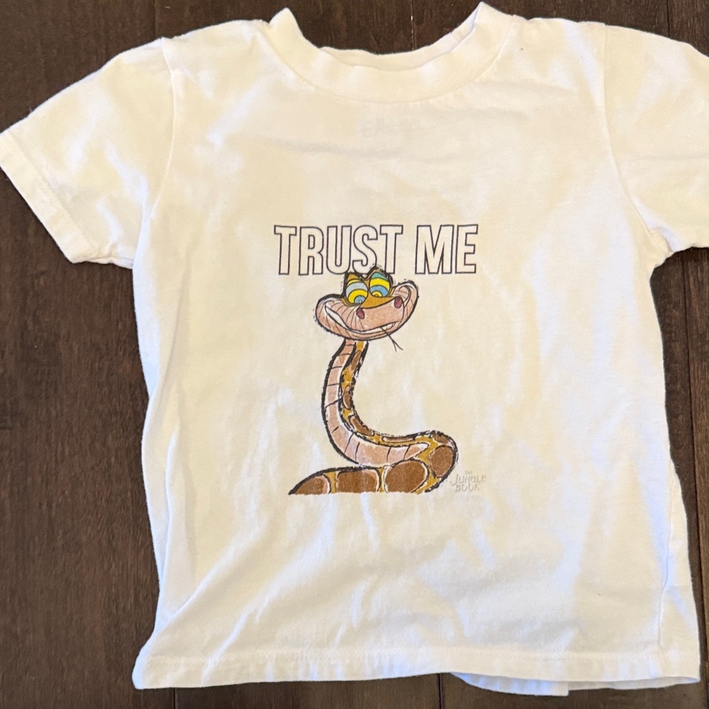 Rare Disney Jungle Book Kids White 'Trust Me' Kaa Snake Graphic Tee